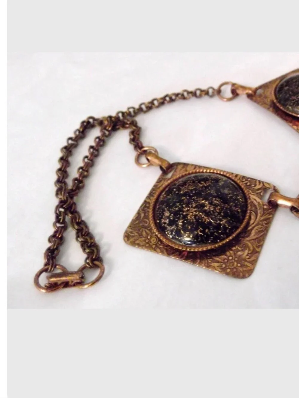 Vintage 50s 60s copper pannel confetti gold stone lucite bib Collar necklace